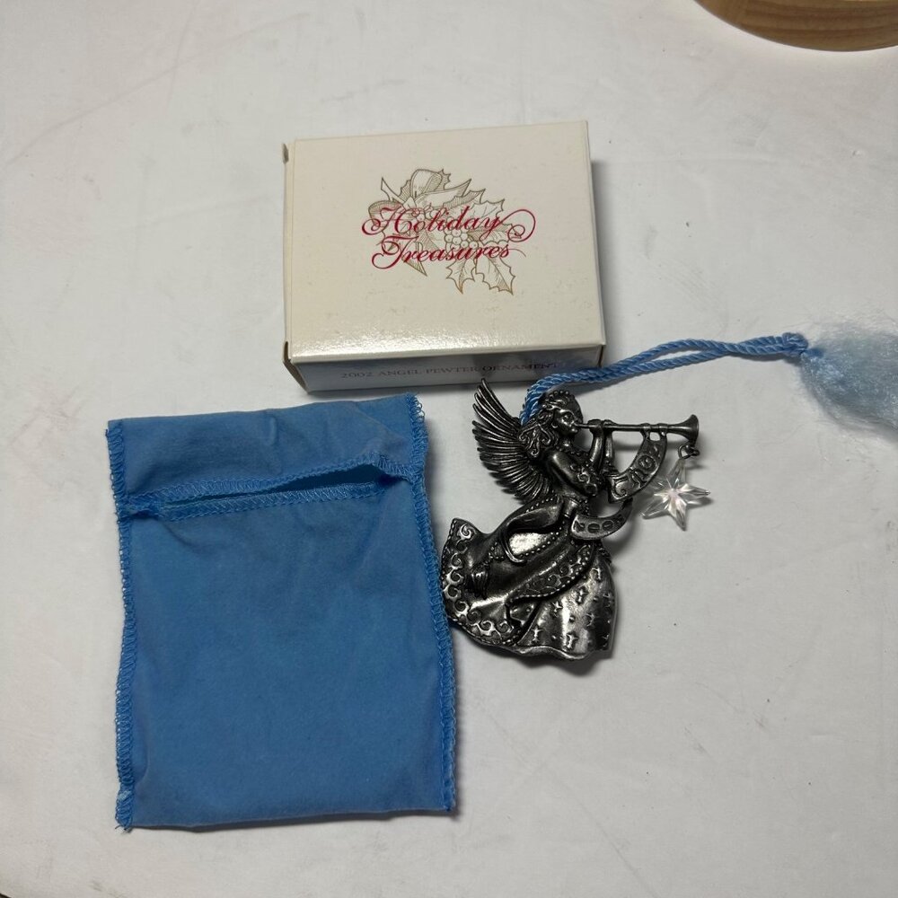 Vintage Avon Pewter Angel Ornament With Trumpet & Crystal Hanging Star Christmas - Picture 10 of 12
